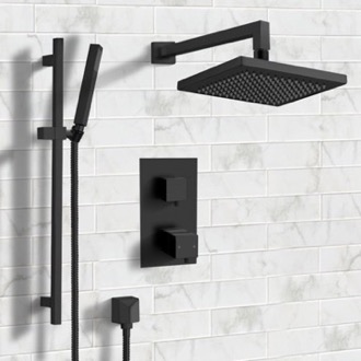 Shower Faucet Matte Black Thermostatic Shower System with Handheld, Rain Shower Head, Shower Faucet Set Remer SFR43